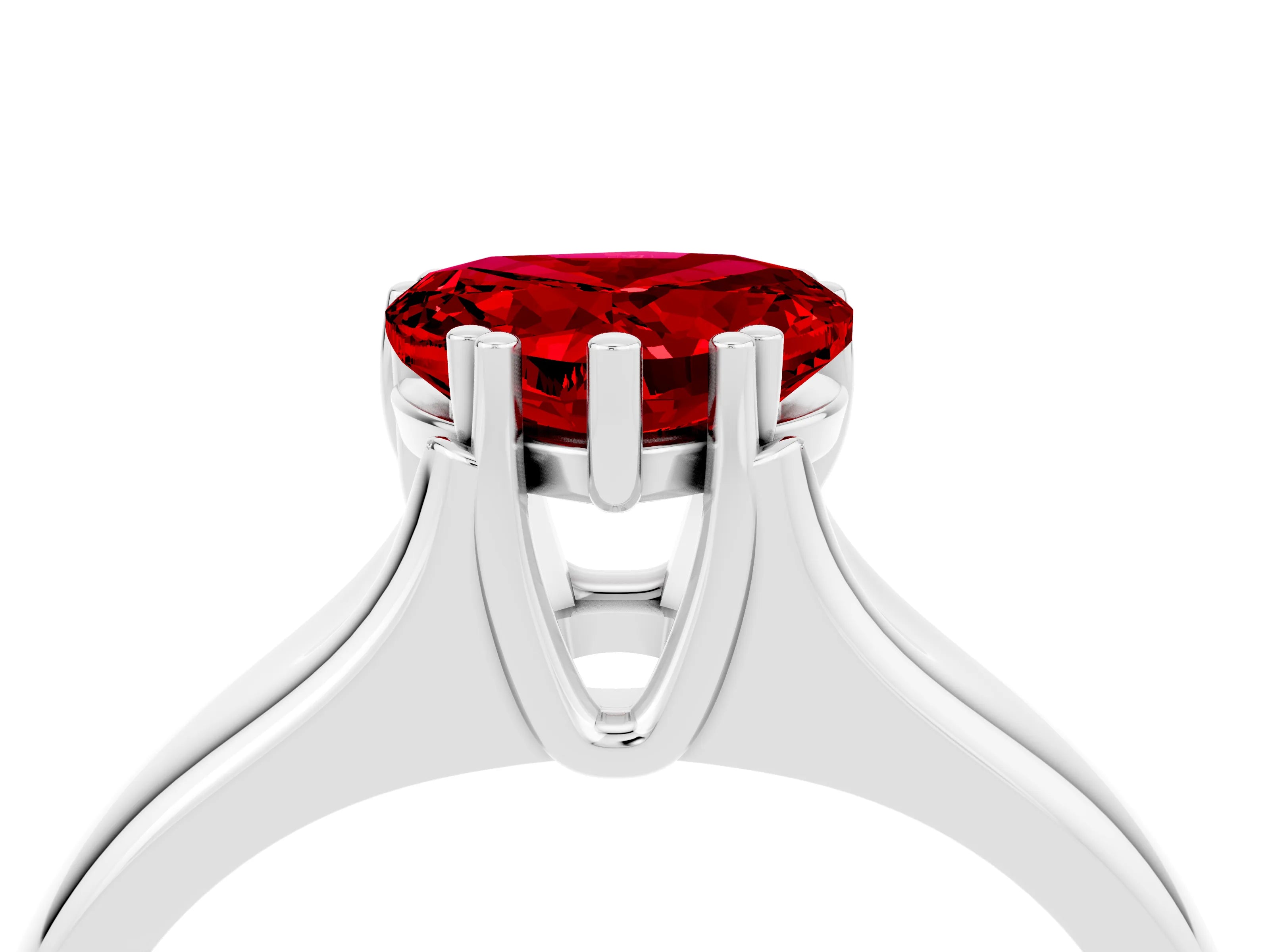 White gold Heart Cut Ruby Solitaire Ring with Wide Band and Prong Setting_4