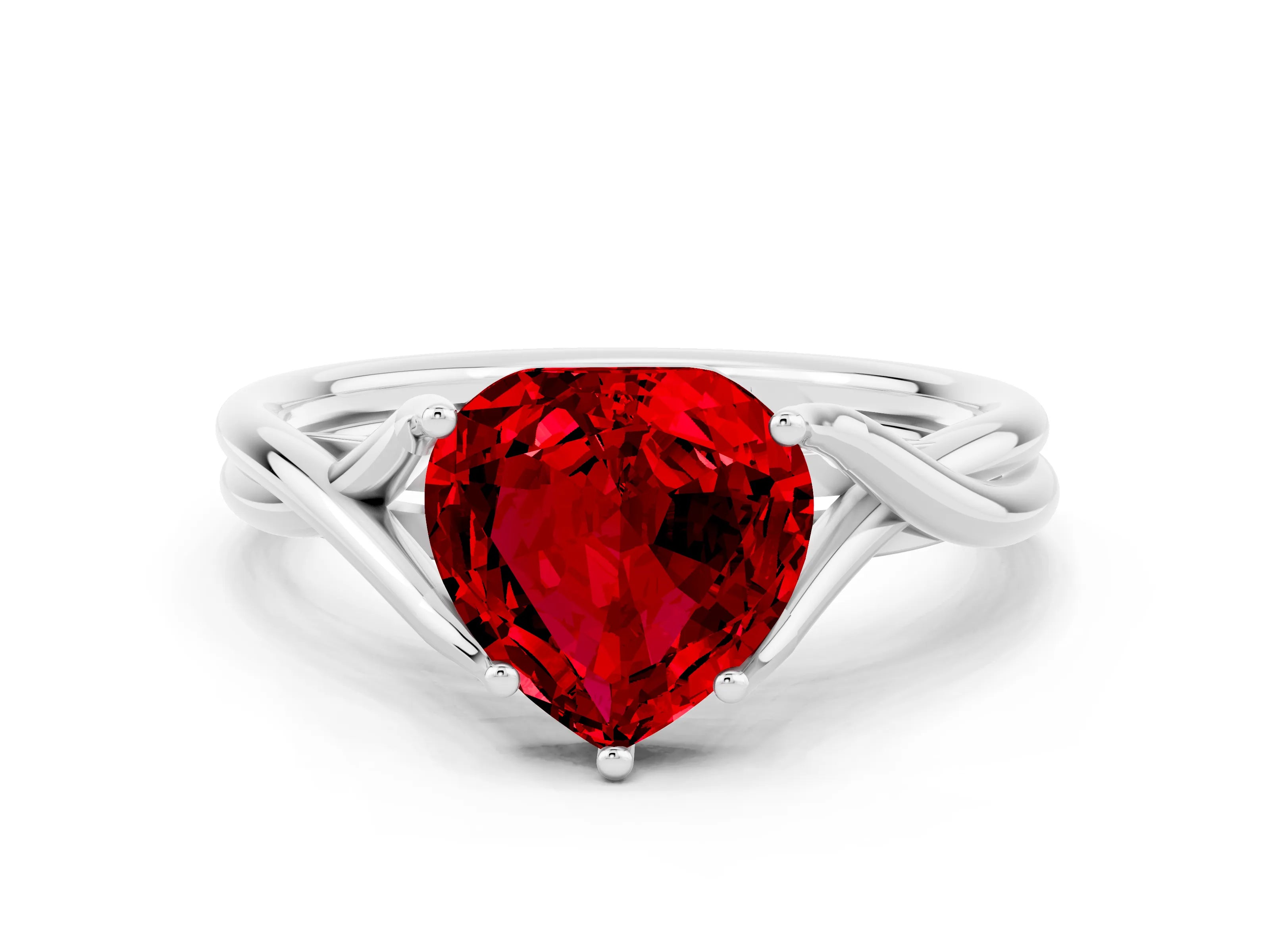 White gold Heart Cut Ruby Solitaire Twist Band Prong Setting Ring_36