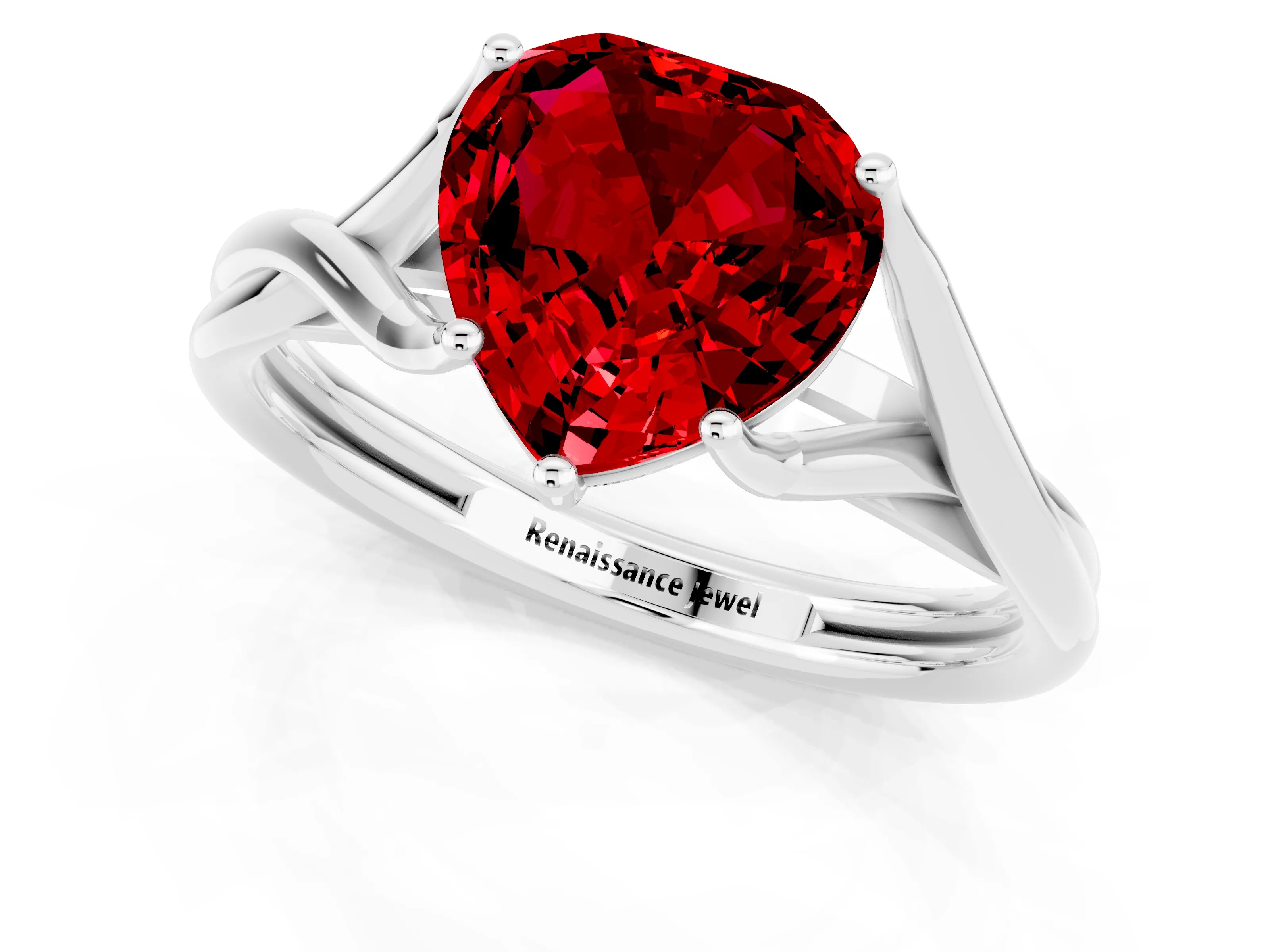 White gold Heart Cut Ruby Solitaire Twist Band Prong Setting Ring_37