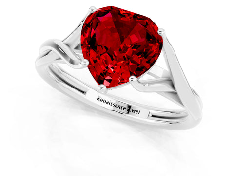White gold Heart Cut Ruby Solitaire Twist Band Prong Setting Ring_37
