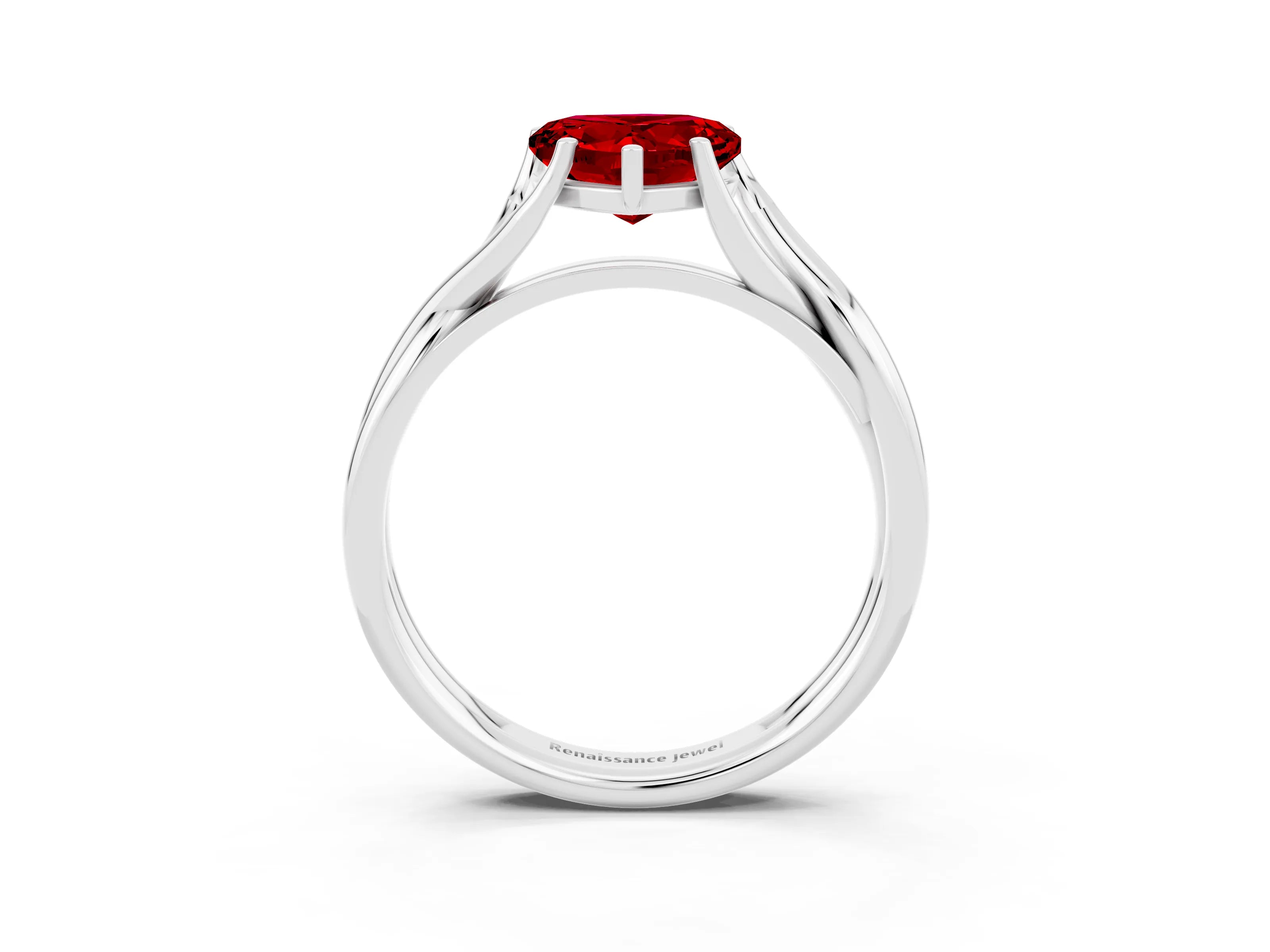 White gold Heart Cut Ruby Solitaire Twist Band Prong Setting Ring_39