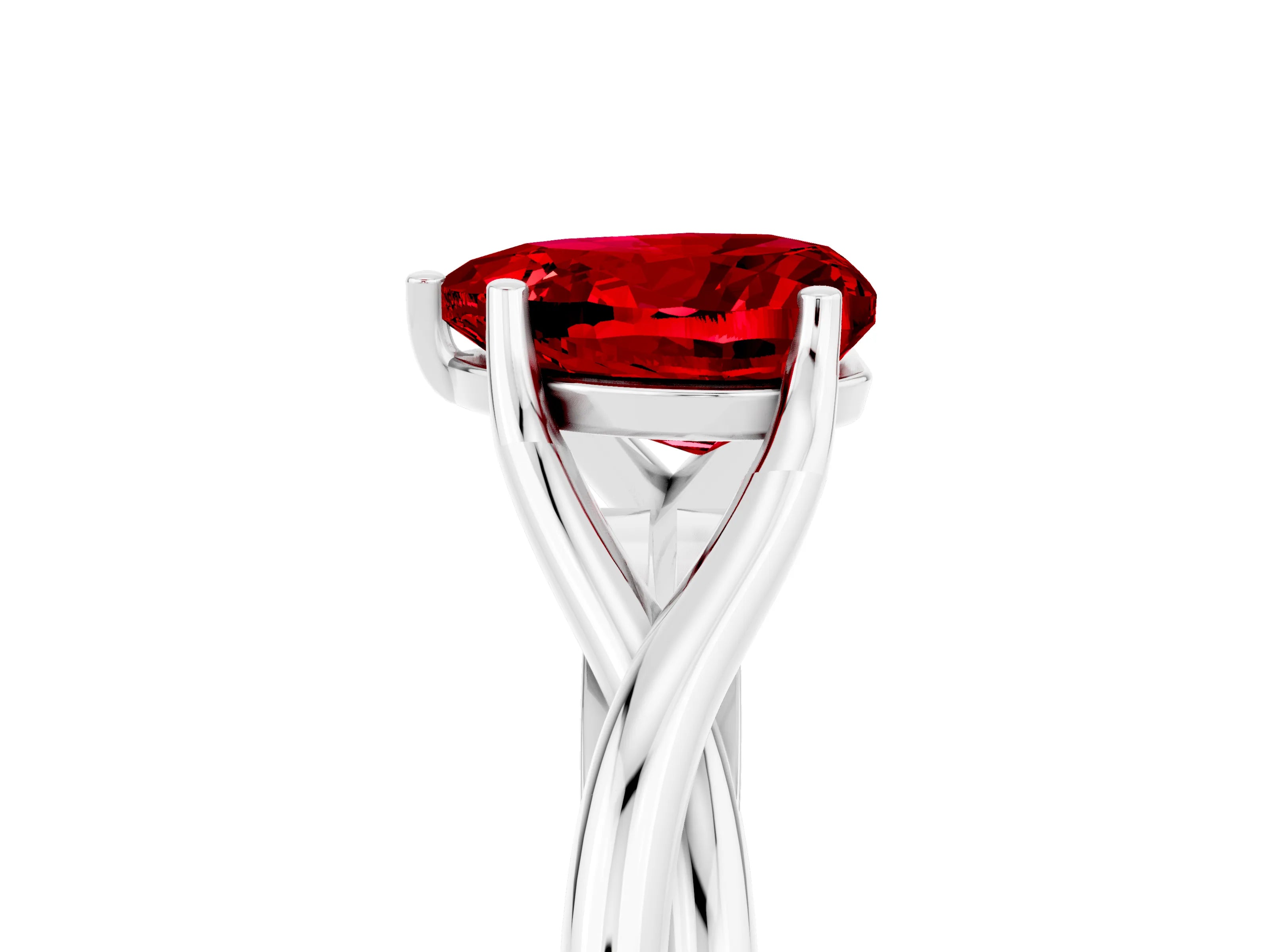 White gold Heart Cut Ruby Solitaire Twist Band Prong Setting Ring_41