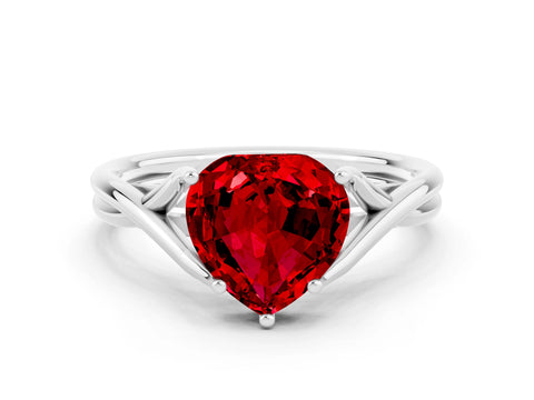 White gold Heart Cut Ruby Solitaire Twist Band Prong Setting Ring_42