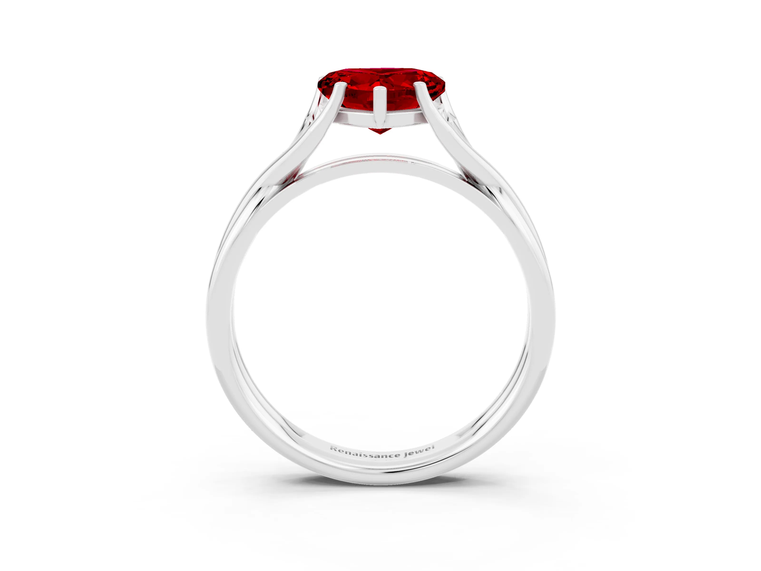 White gold Heart Cut Ruby Solitaire Twist Band Prong Setting Ring_45