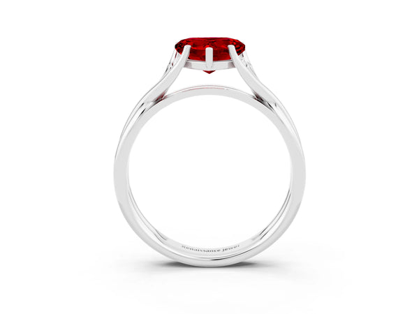 Silver Heart Cut Ruby Solitaire Twist Band Prong Setting Ring