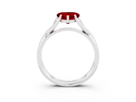 White gold Heart Cut Ruby Solitaire Twist Band Prong Setting Ring_45