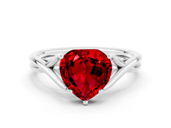 Platinum Heart Cut Ruby Solitaire Twist Band Prong Setting Ring