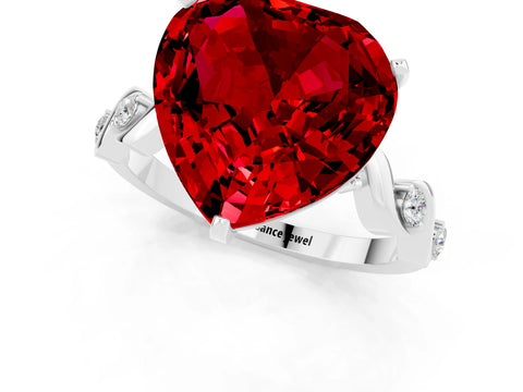 White gold Heart Cut Ruby Solitaire Twisted Band with Round  Accents and Prong Setting_13