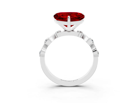 White gold Heart Cut Ruby Solitaire Twisted Band with Round  Accents and Prong Setting_15