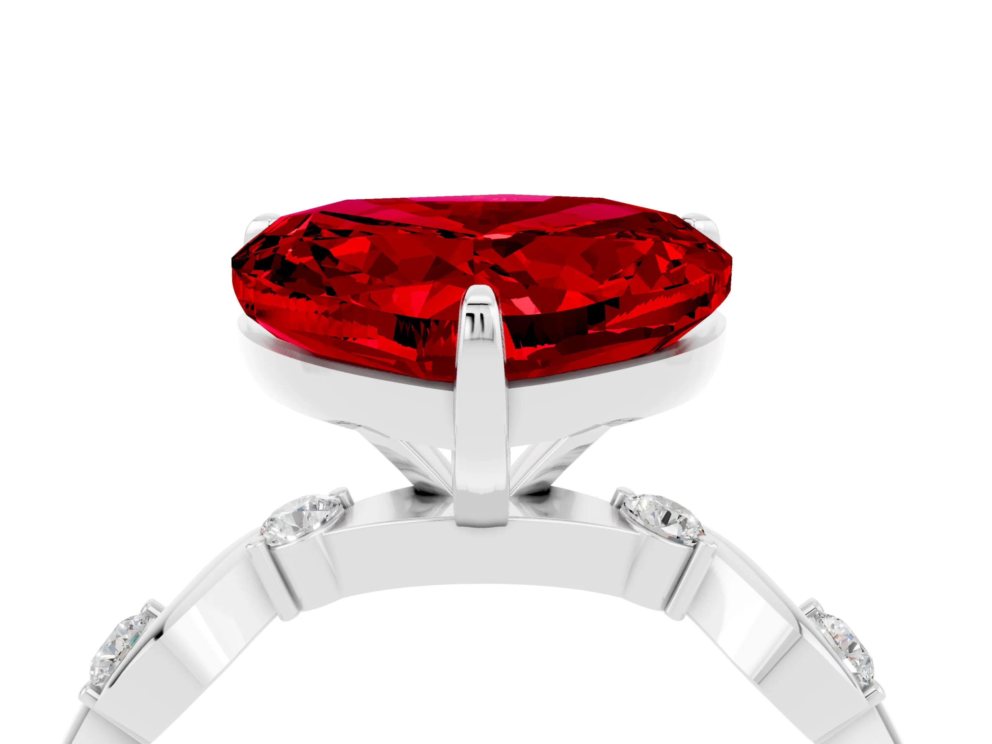 White gold Heart Cut Ruby Solitaire Twisted Band with Round  Accents and Prong Setting_16