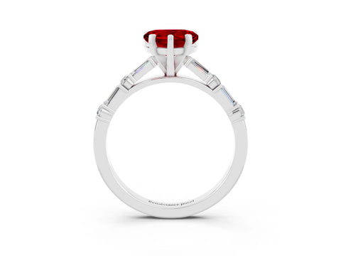 White gold Heart Cut Ruby Solitaire with Side Baguettes and Channel Set Band_3