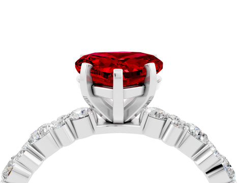 White gold Heart Cut Ruby Solitaire with Side Stones, Pave Band, Four-Prong Setting_40