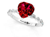 White gold Heart Cut Ruby Solitaire with Side Stones on a Pavé Band and Four-Prong Setting_1