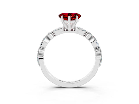 White gold Heart Cut Ruby Solitaire with Side Stones on a Pavé Band and Four-Prong Setting_3