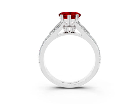 White gold Heart Cut Ruby Split Shank Engagement Ring with Pavé Band_3
