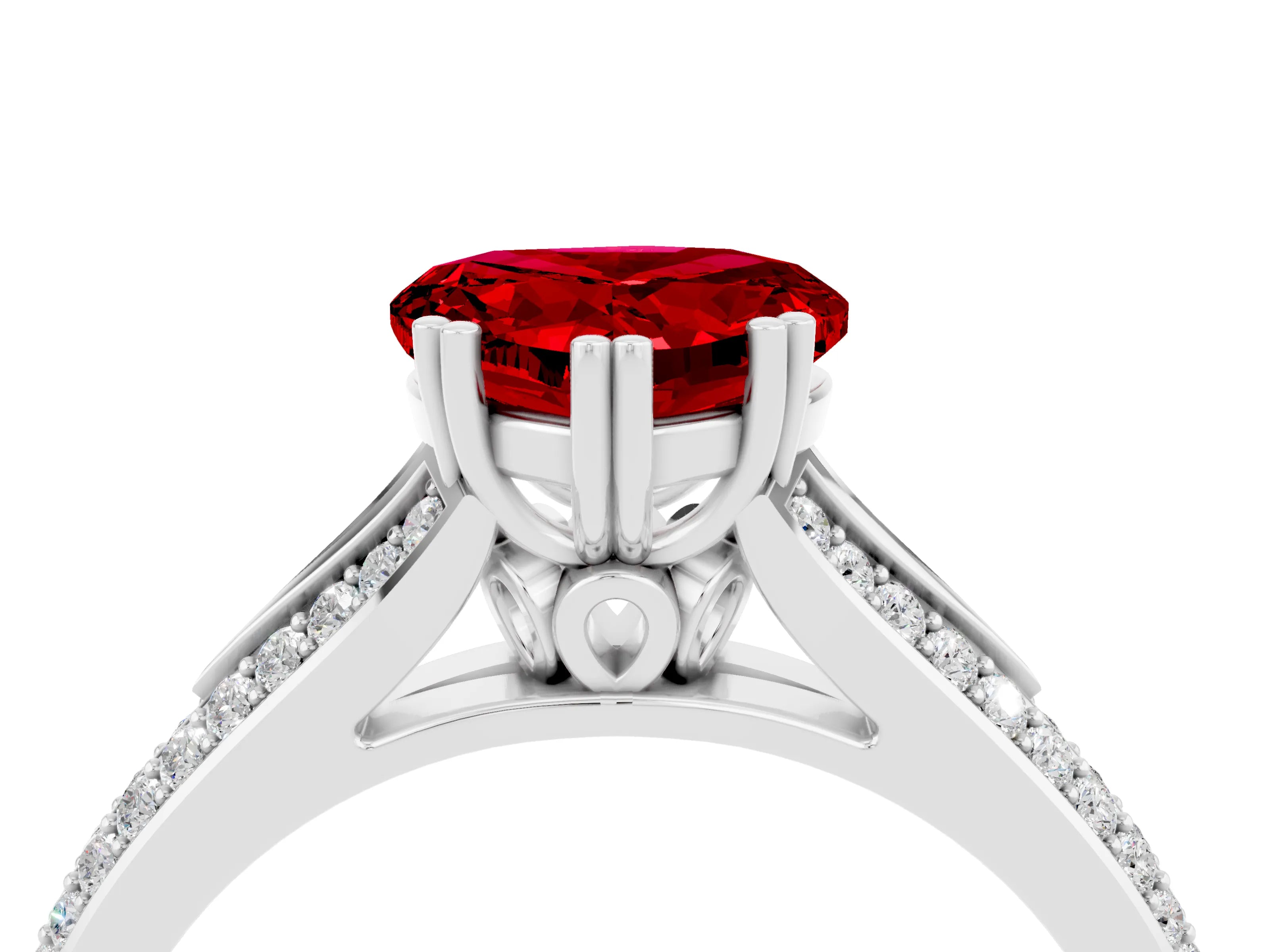 White gold Heart Cut Ruby Split Shank Engagement Ring with Pavé Band_4