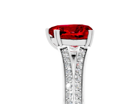 White gold Heart Cut Ruby Split Shank Engagement Ring with Pavé Band_5