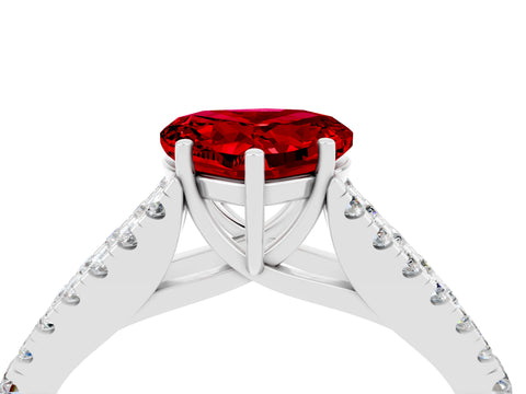 White gold Heart Cut Ruby Split Shank Pavé Engagement Ring with Four-Prong Setting_16