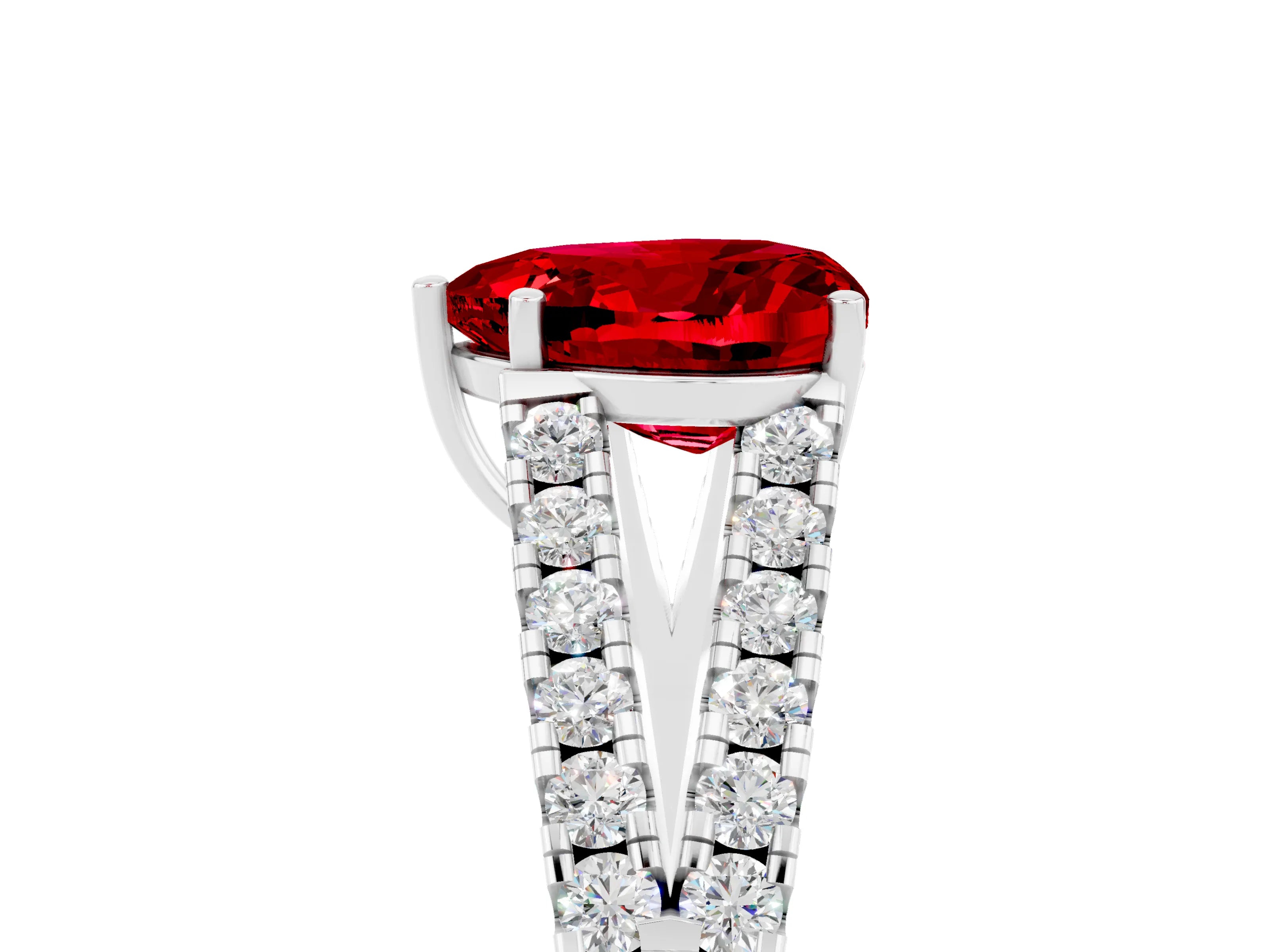 White gold Heart Cut Ruby Split Shank Pavé Engagement Ring with Four-Prong Setting_17