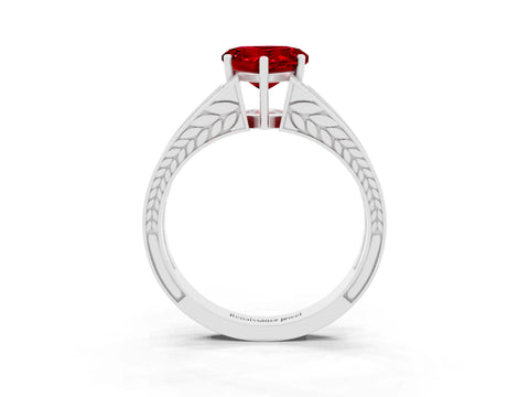 White gold Heart Cut Ruby Split Shank Ring with Pavé Band and Four-Prong Setting_3