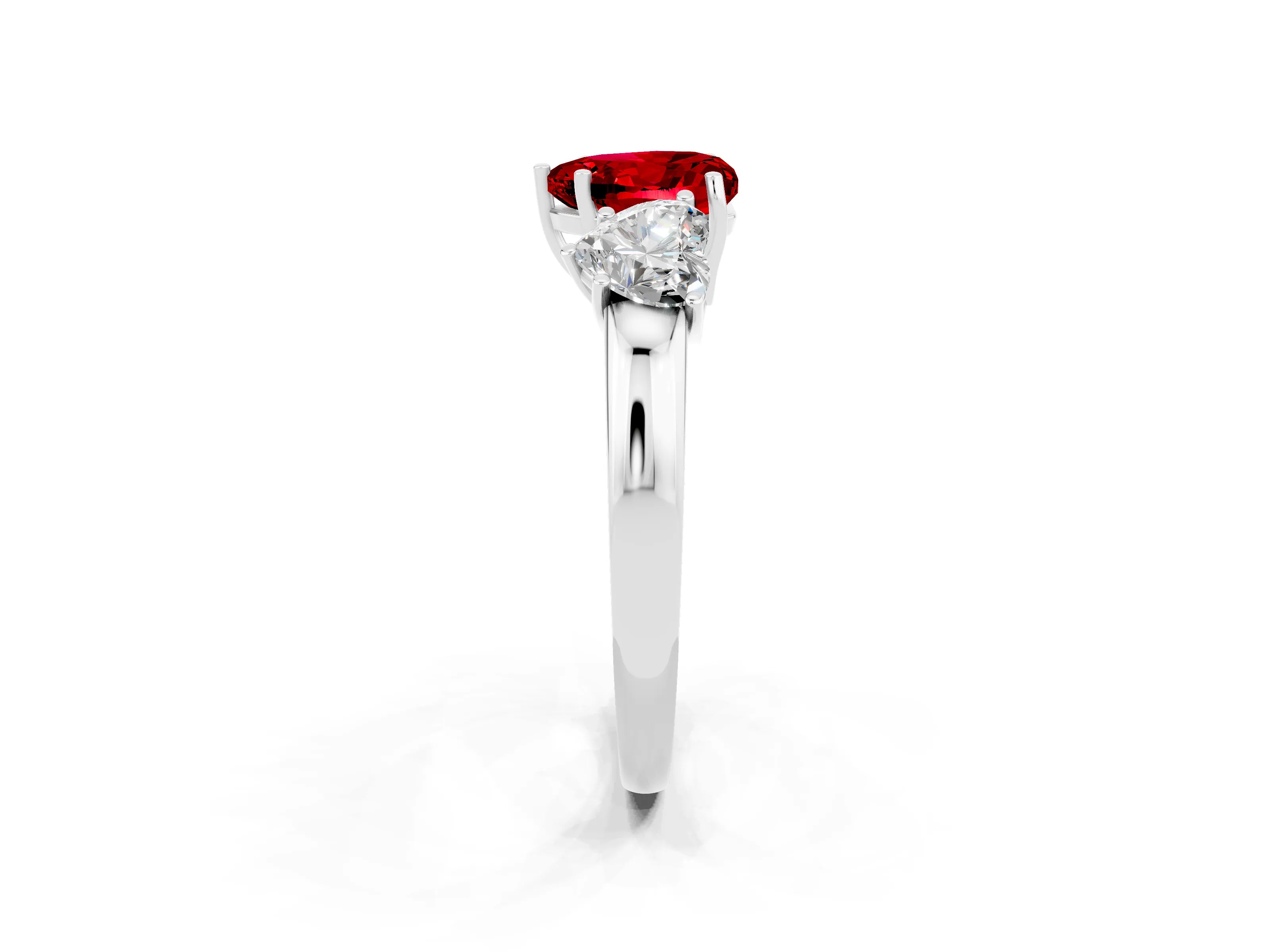 White gold Heart Cut Ruby Three-Stone Ring with Four-Prong Setting and Classic Band_2