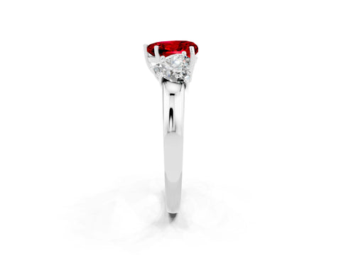 White gold Heart Cut Ruby Three-Stone Ring with Four-Prong Setting and Classic Band_2