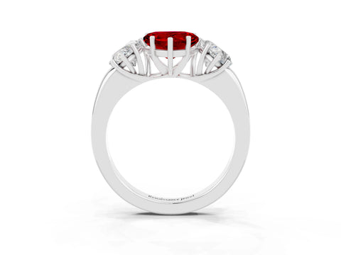 White gold Heart Cut Ruby Three-Stone Ring with Four-Prong Setting and Classic Band_3
