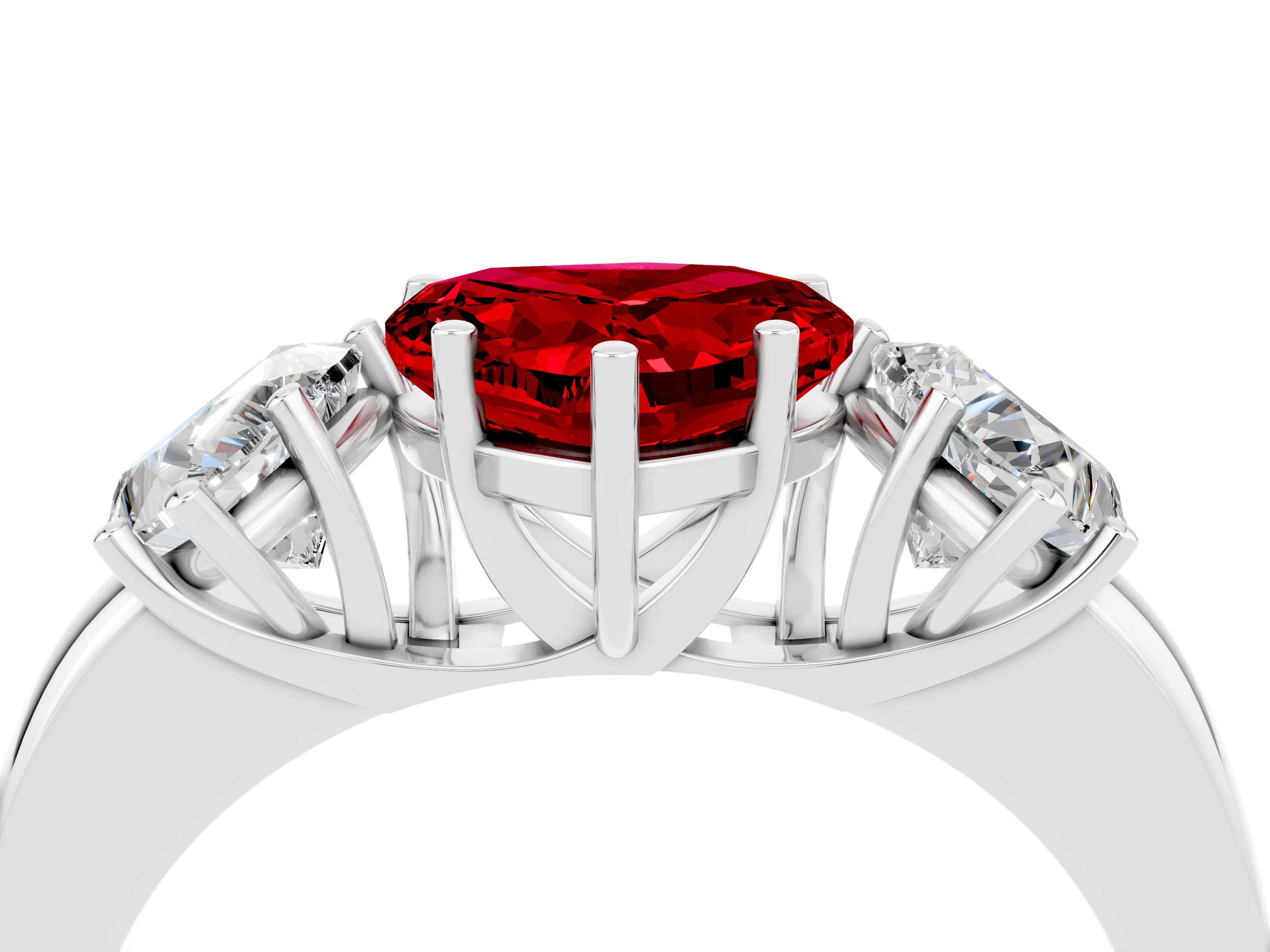 White gold Heart Cut Ruby Three-Stone Ring with Four-Prong Setting and Classic Band_4