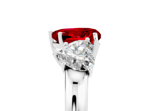 White gold Heart Cut Ruby Three-Stone Ring with Four-Prong Setting and Classic Band_5