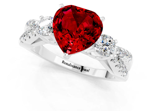 White gold Heart Cut Ruby Three-Stone Ring with Pavé Split Shank and Four-Prong Setting_25