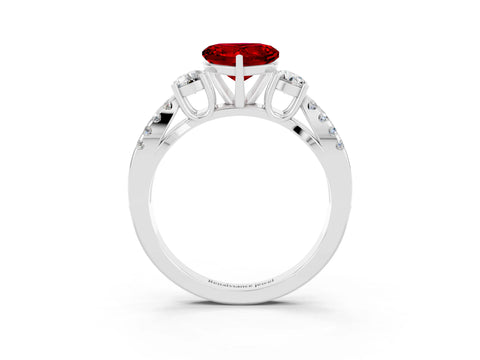 White gold Heart Cut Ruby Three-Stone Ring with Pavé Split Shank and Four-Prong Setting_27