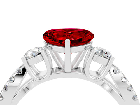 White gold Heart Cut Ruby Three-Stone Ring with Pavé Split Shank and Four-Prong Setting_28