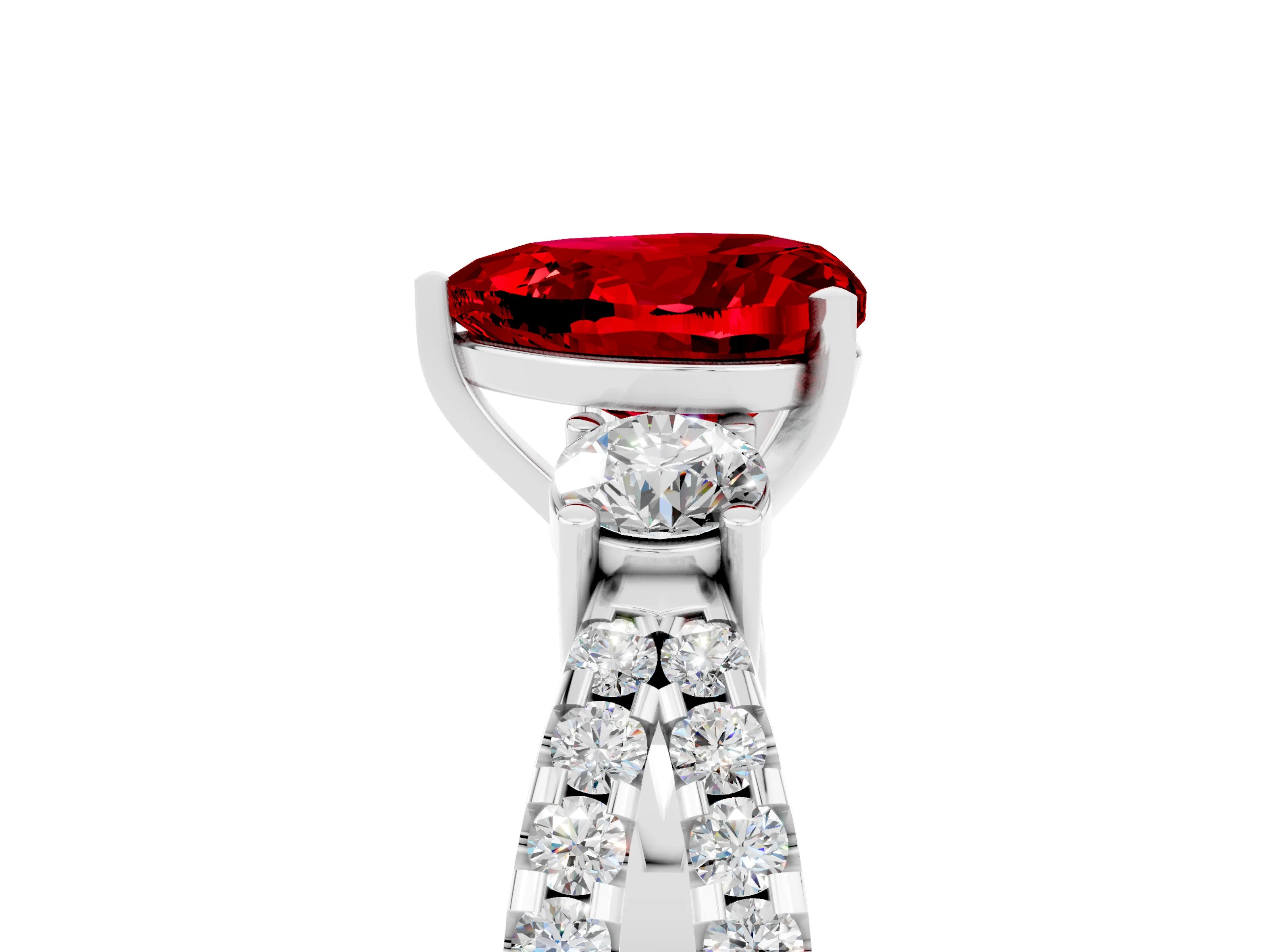 White gold Heart Cut Ruby Three-Stone Ring with Pavé Split Shank and Four-Prong Setting_29