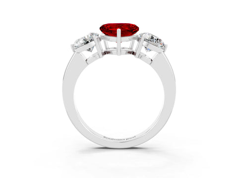 White gold Heart Cut Ruby Three-Stone Ring with Prong Setting and Classic Band_3
