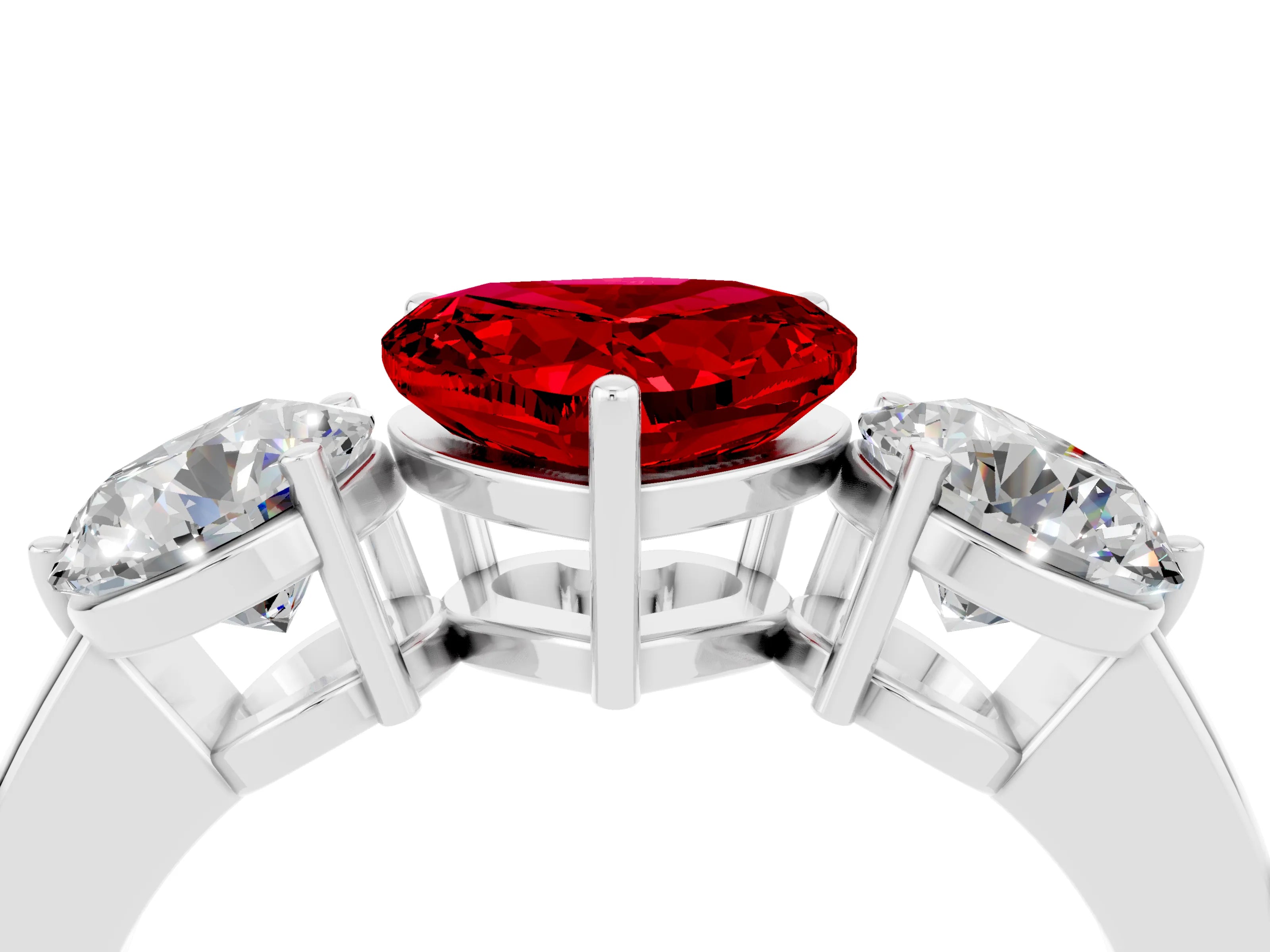 White gold Heart Cut Ruby Three-Stone Ring with Prong Setting and Classic Band_4
