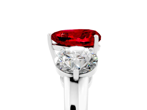 White gold Heart Cut Ruby Three-Stone Ring with Prong Setting and Classic Band_5