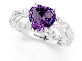 White gold Heart Cut Solitaire Amethyst Leaf-Inspired Vine Band Ring with Prong Setting_1