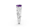 White gold Heart Cut Solitaire Amethyst Leaf-Inspired Vine Band Ring with Prong Setting_2