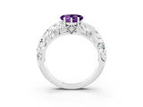 White gold Heart Cut Solitaire Amethyst Leaf-Inspired Vine Band Ring with Prong Setting_3