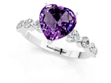 White gold Heart Cut Solitaire Amethyst Ring with Pave Band and Four-Prong Setting_1