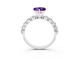White gold Heart Cut Solitaire Amethyst Ring with Pave Band and Four-Prong Setting_3