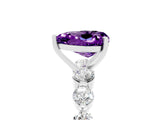 White gold Heart Cut Solitaire Amethyst Ring with Pave Band and Four-Prong Setting_5