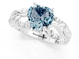 White gold Heart Cut Solitaire Aquamarine Leaf-Inspired Vine Band Ring with Prong Setting_1