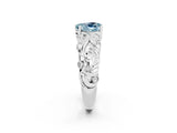 White gold Heart Cut Solitaire Aquamarine Leaf-Inspired Vine Band Ring with Prong Setting_2