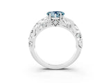White gold Heart Cut Solitaire Aquamarine Leaf-Inspired Vine Band Ring with Prong Setting_3