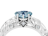 White gold Heart Cut Solitaire Aquamarine Leaf-Inspired Vine Band Ring with Prong Setting_4