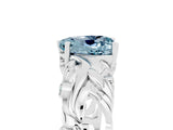White gold Heart Cut Solitaire Aquamarine Leaf-Inspired Vine Band Ring with Prong Setting_5