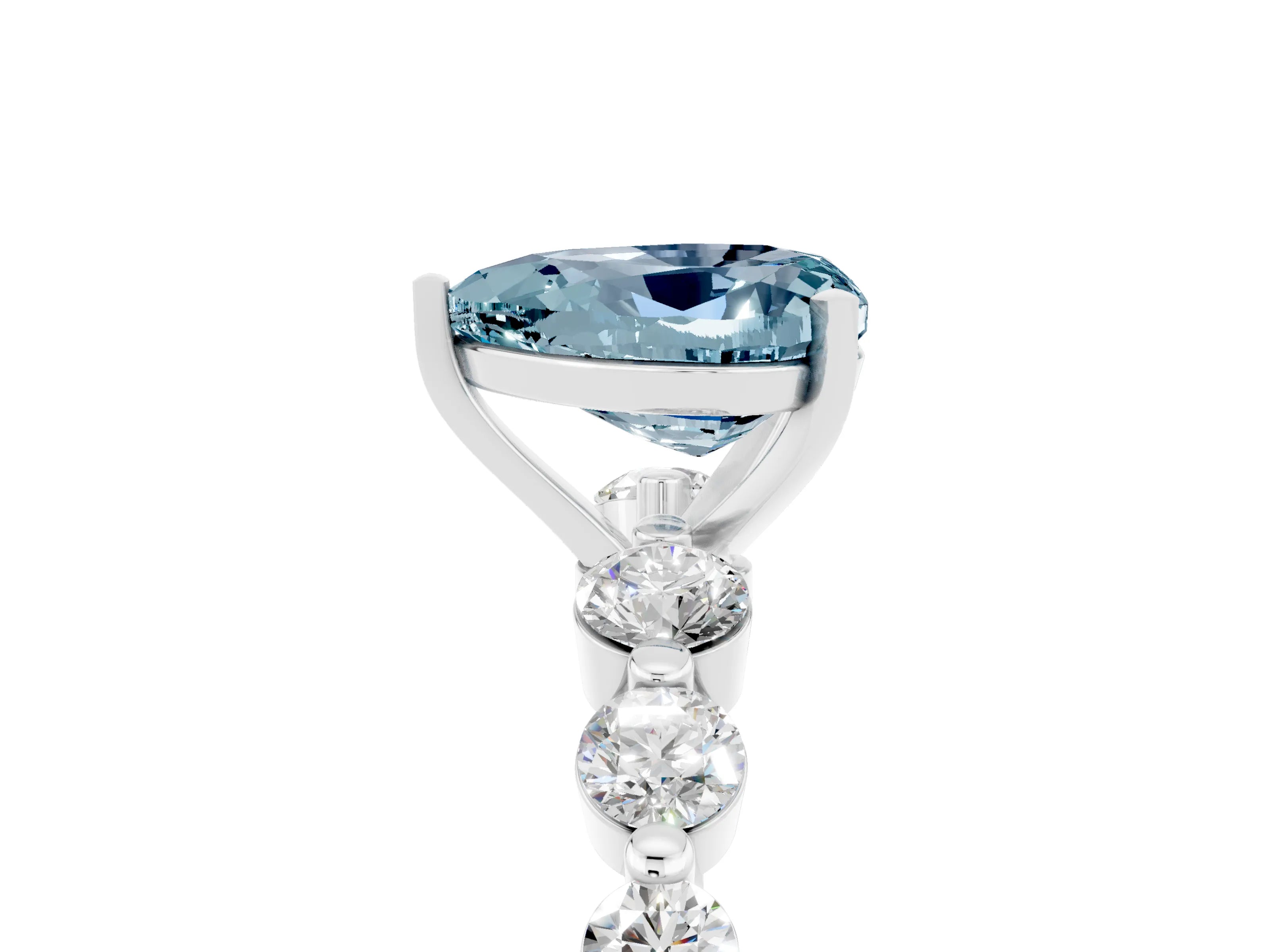 White gold Heart Cut Solitaire Aquamarine Ring with Pave Band and Four-Prong Setting_5