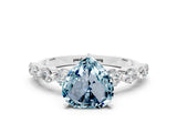White gold Heart Cut Solitaire Aquamarine Ring with Pave Band and Four-Prong Setting