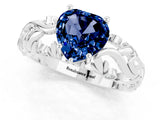 White gold Heart Cut Solitaire Blue Sapphire Leaf-Inspired Vine Band Ring with Prong Setting_1